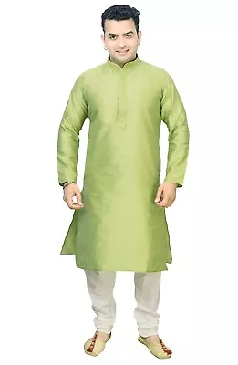 Men's Pistachio Jacquard Contrast Salwar Kameez Kurta Pajama Suit 1907 • £39