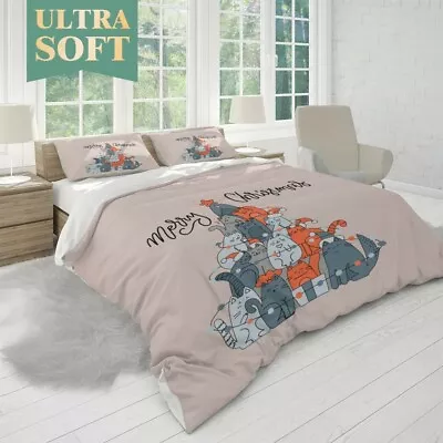 Christmas Cats Tree Animals Pets Orange Duvet Cover King Bed Single Double Queen • $119.90