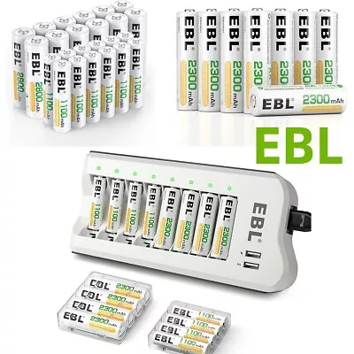 EBL Rechargeable AA AAA Ni-MH Batteries 800 1100 2300 2800mAh 8 Slot Charger Lot • $33.99