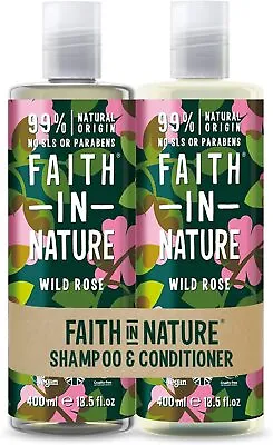 Faith In Nature Natural Wild Rose Hair Shampoo & Conditioner Set 2 X 400ml Vegan • £8.99