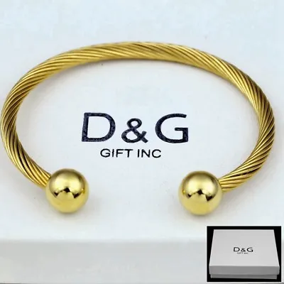 DG Men's Stainless-Steel 7  Round Cuff Cable Bracelet.Gold Plated*Box • $14.99
