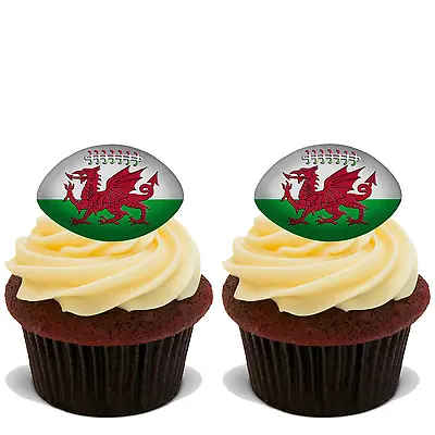 15x WALES RUGBY BALLS Premium Edible Stand Up Rice Wafer Cake Toppers D1 WELSH • £6.87