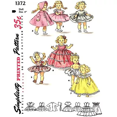 8  Doll Clothes Pattern Muffie Ginny Madame Alexander Vintage Simplicity 1372 • $9.95