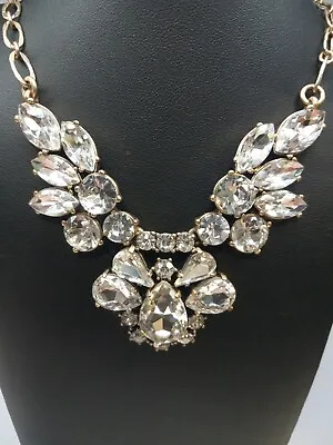 J Crew Gold Tone Crystal Cluster Statement Chain Link Necklace • $30