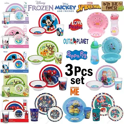 Kids Childrens Licensed 3Pcs Lunch Breakfast Dinner Set Plate Bowl Cup 9+Month • £11.75