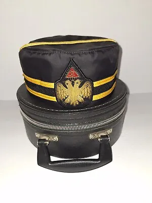 VTG 32nd Degree Freemason Dbl Eagle Masonic Scottish Rite Hat W/Carry Case 7 1/8 • $49.99