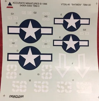 1:48 Accurate Miniatures Decals 3406a VT(N)-90 BATMEN TBM-3D Decals • $4.50