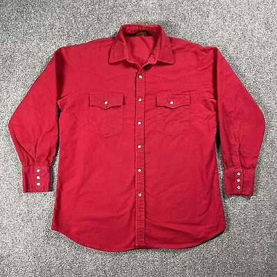 VINTAGE 70s Kmart Chamois Flannel Western Shirt Size Large Pearl Snap Cotton Red • $44.20