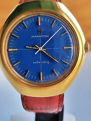 Hamilton AUTOMATIC ETA 2770 17J 40MM VINTAGE GOLD PLATED BLUE Dial Men's Watch • $225