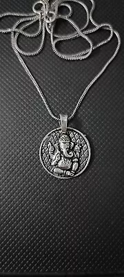 Handmade Brass Ethnic Pendant Silver Polish Lord Ganesha Pendant Necklace Chain  • $12