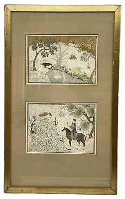 Persian Miniature Print Gold Overlay Manuscript Kalila And Dimna Framed Vintage • $150
