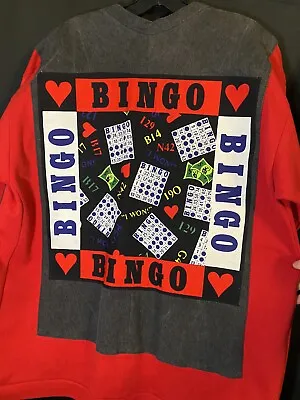 Vintage Bingo Denim Cardigan Jacket Hearts Money Retro Emo Grunge Mall Goth SzXL • $29.99