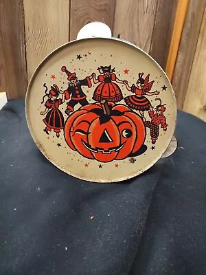 Vintage Halloween Party Jack-O-Lantern Tin Tambourine Noise Maker US Metal Toy • $12.50