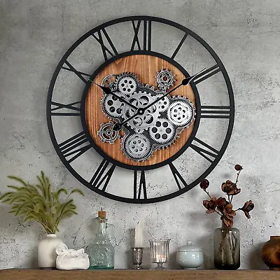 Lafocuse 23 Inch Wooden Real Moving Gears Wall ClockLarge Farmhouse Wall Clock  • $103.99