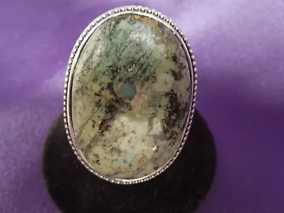 Large Vintage Green Agate Sterling Silver Ring Size 7-3/4 • $75