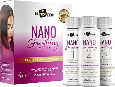 Nano Brazilian Keratin Protein Smooth Renew System Kit 3x120ml Formaldehyde Free • £35.98