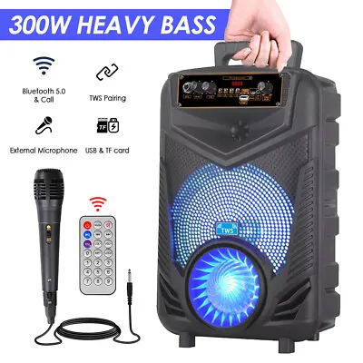 Portable FM Bluetooth Speaker Subwoofer Heavy Bass Sound Mic LED Outdoor Party • £24.69