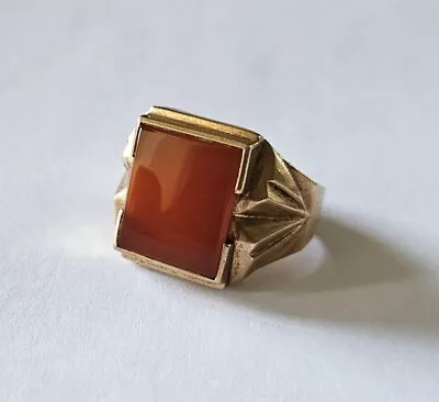 Men's Red Carnelian Signet Ring 10K Yellow Gold Size 10 Vintage Estate • $450