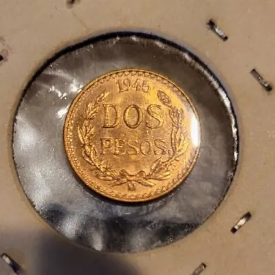 1945 Mexico Mexican DOS 2 Pesos Gold Coin .0482 T. Oz. • $68.89