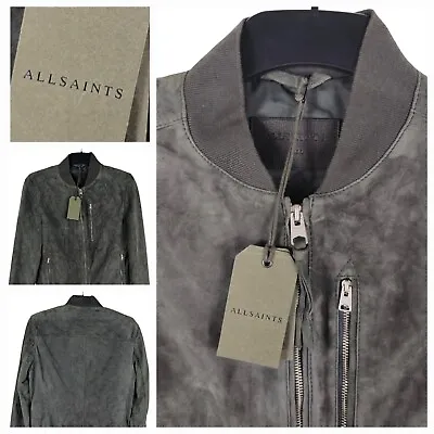 All Saints Kemble Suede Bomber Jacket Soot Grey Small - Minor Defects • £150