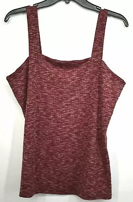 Bobeau Womens Ribbed Red Tank Top Wine Casual  Square Neck Sleeveless • $6.47