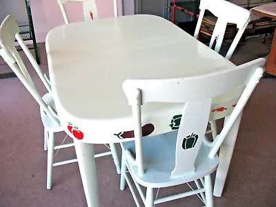 Mid Century Art  Deco  Kitchen Table & Chairs   Teal  Finish  With   Stencils • $670