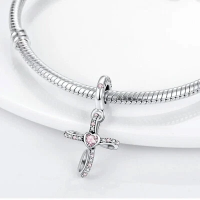 £13.99 • Buy Infinity Cross Love Heart Charm Genuine Sterling Silver 925 Sister Bead Mum Wife