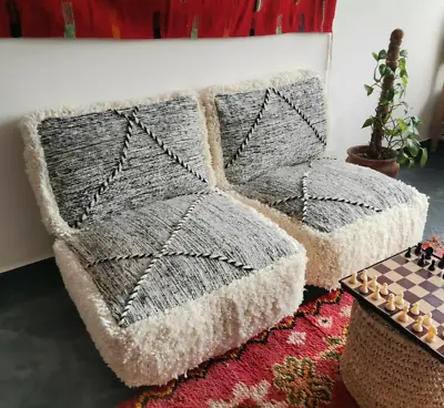 Moroccan Floor Cushion Set - 2 Seats Cushions + 2 Back Cushions + 4 Zipped Bags • $542.30