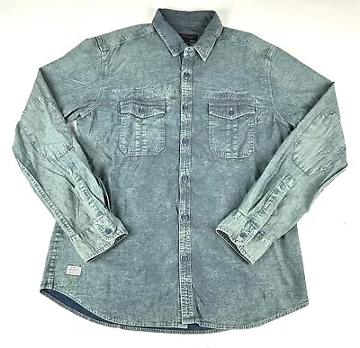 Ed Hardy Shirt Mens Large Blue Denim Chambray Button Front • $24.95