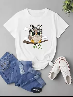 Woman's Cartoon Kawaii Owl Print T/shirt Uk Size 18 XL • £7