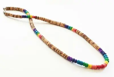 Brown Rainbow Wooden CoCo Beads Necklace Surfer Choker Men's Teen's Fashion • $8.49