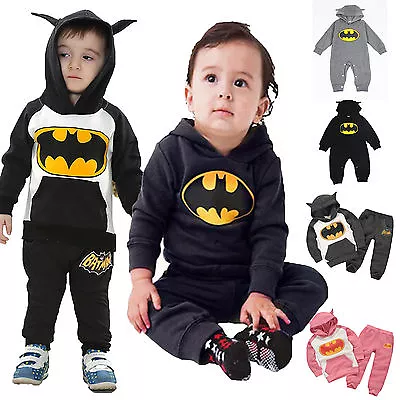 2pc Baby Boys Girls Batman Outfits Set Hooded Sweatshirt Pants Clothes Tracksuit • £9.06