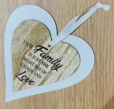 £3.99 • Buy Our Family Is Right Mix Of Chaos And Love Heart Wooden Plaque Wall Hanging Gift