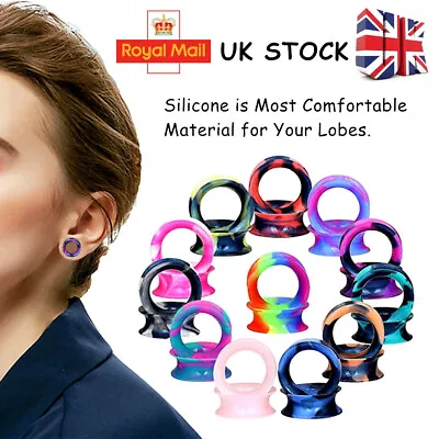 12X Multi Colour Soft Silicone Flesh Tunnel Flexible Double Flare Snug Ear Plug • £6.29
