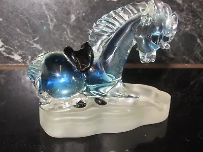 Vintage Retro Blue Art Murano Glass Horse Rare Ashtray Frosted Base • £45