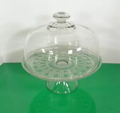 Federal Glass Cake Stand WINDSOR Button Cane Plate With Glass Dome Cover • $59.95