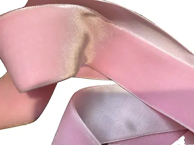 Vintage Rayon Satin Back Velvet Ribbon 1.5  Pink Woven Edge 1yd France • $17.99