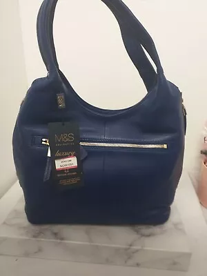 M&S  Collection Cobalt Blue Leather Handbag/Tote Bag/Shoulder Bag (H12) • £24.99