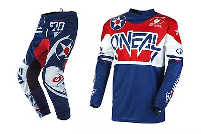 Oneal 2023 Mens Element Warhawk Offroad MX Jersey Pants Gear Combo Blue/Red • $114.97