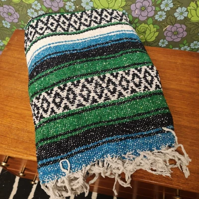 £19.99 • Buy Mexican Blue Green Woven Stripy Falsa Yoga Blanket / Throw