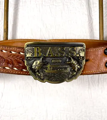 Vintage Leather Bass Fishing Belt With 1990 Engraved Brass Buckle Size 38 • $23.88