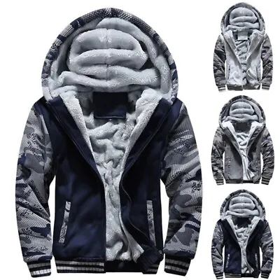 £17.99 • Buy Winter Mens Warm Thick Coat Fleece Fur Lined Jacket Hoodie Zip Up Sweatshirt Top