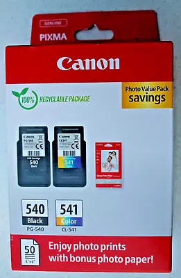 CANON GENUINE PG-540 & CL-541 INK CARTRIDGE MULTIPACK + 50 Glossy Paper SEALED • £35.99