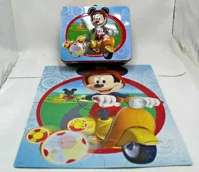 Disney Mickey Mouse On Scooter Clubhouse Puzzle & Metal Tin Lunch Box • £15.13