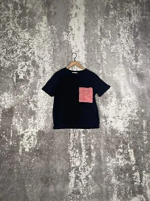 Zara T Shirt Black Velvet Pink Pearl Pocket Detail Size S Small • $12.99