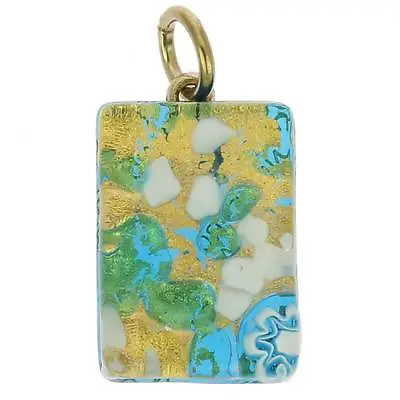 GlassOfVenice Murano Glass Venetian Reflections Rectangular Pendant - Aqua Gold • $27.95