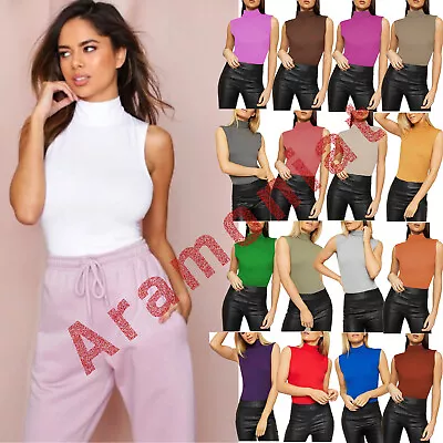 £7.99 • Buy Neck Top Turtle Polo Sleeveless Ladies Plain Roll Women Womens Stretch Vest High