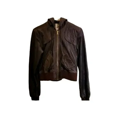 Mike & Chris Brown Leather Lined Hooded Jacket Size Small  • $100