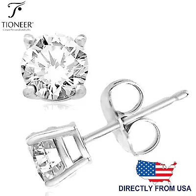 Sterling Silver 925 Solid Round Brilliant Cut Cubic Zirconia Stud Gift Earrings • $6.99