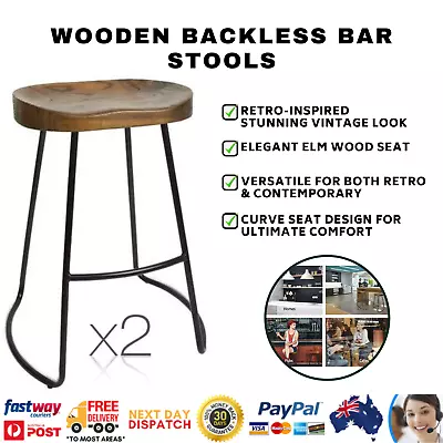 Artiss 2 X Vintage Tractor Bar Stools Industrial Backless Stool Chairs Set Black • $135.40